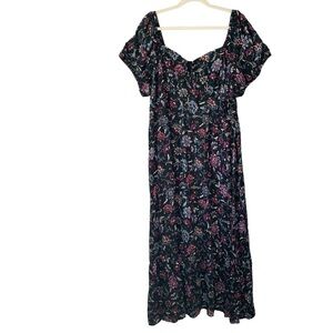 Lane Bryant black peasant milkmaid sparkly‎ multi floral maxi dress. Size 22